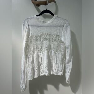 Lace front long sleeve white linen blouse from forever 21 size medium